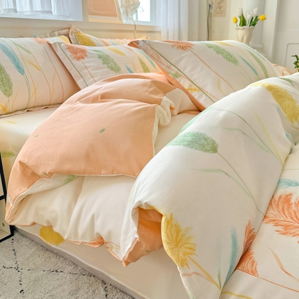 红粉佳人家纺 2025春夏新款A类全棉纯棉12868纯棉单被套 芦苇草