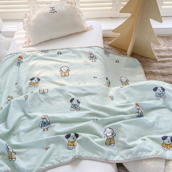 91家纺网 家纺一手货源 找家纺 潮邦 2025新款全棉双层纱多功能盖毯 动物派