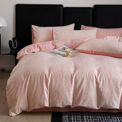 91家纺网 家纺一手货源 找家纺 （总）忆生活家纺 2025新款全棉三层纱色织大提花四件套（花卉款）