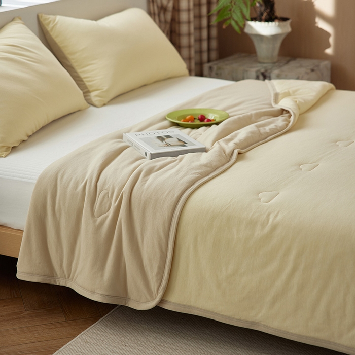 91家纺网 家纺一手货源 找家纺 安莱生活 2025新款全棉纯棉云感针织棉双拼夏被夏凉被空调被 菁甘绿双拼