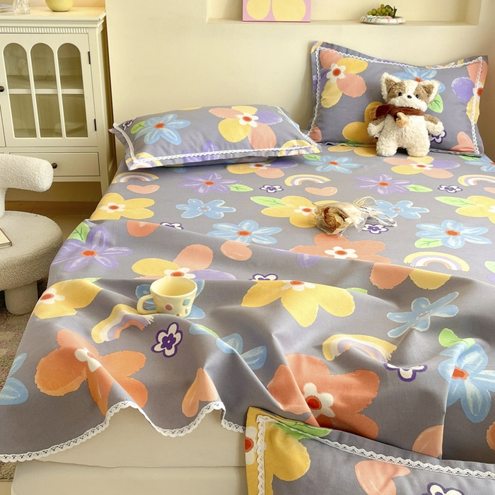 91家纺网 家纺一手货源 找家纺 新印象  2025新款花边老粗布床单款床笠款三件套莫奈花园