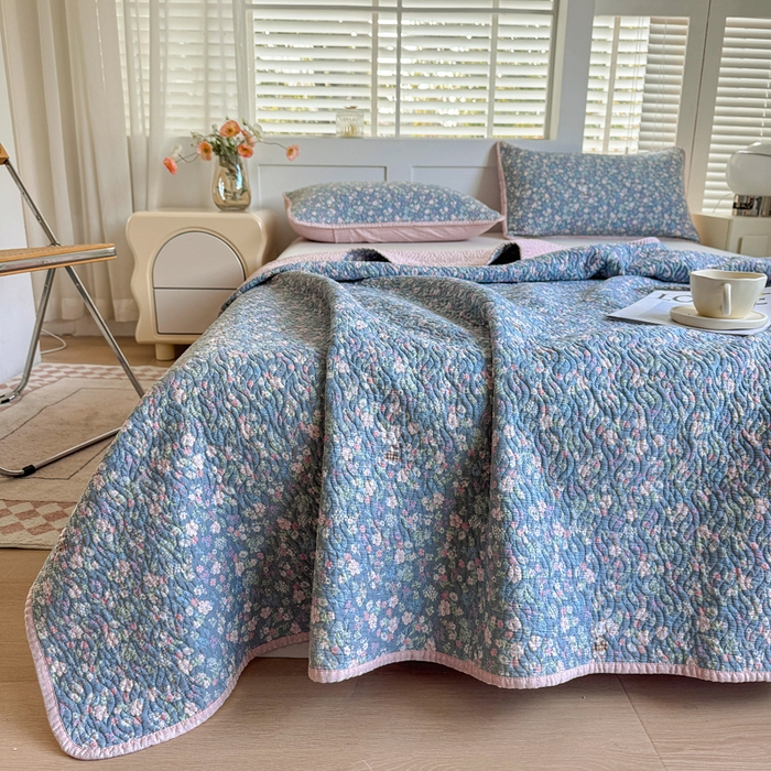 91家纺网 家纺一手货源 找家纺 宜梦家居【需要买家秀请联系老板】 2025新款双面纯棉夹层新疆棉花高温砂洗全棉床盖 银杉之梦