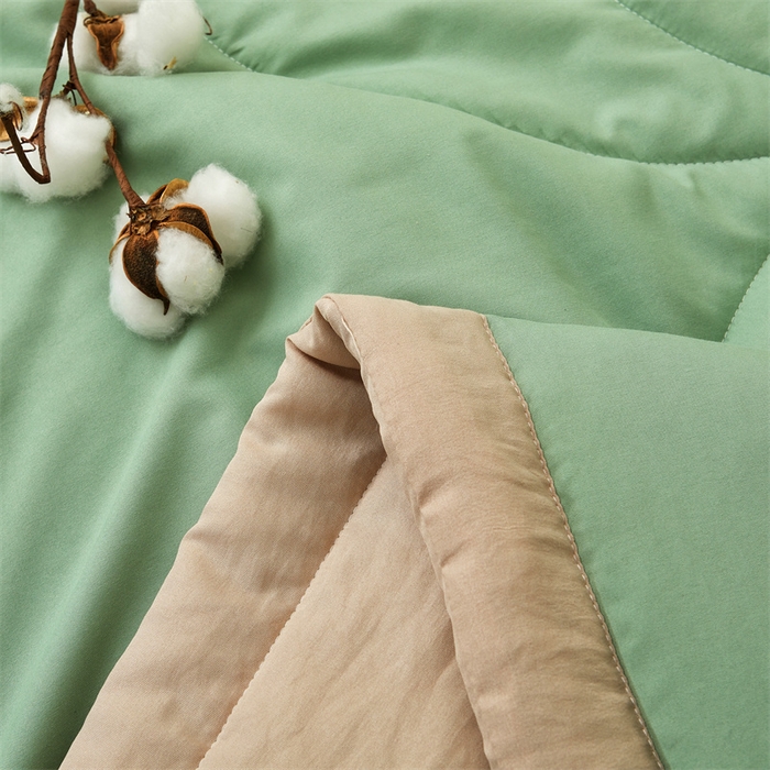 91家纺网 家纺一手货源 找家纺 西域种棉人·千百笠 2025新款A类100%新疆棉花夏凉被纯棉全棉填充毛巾绣绣花纯色双拼原棉空调被夏被 云暖-青果绿