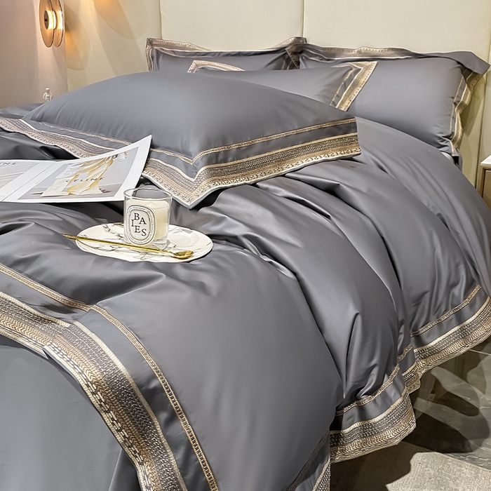 91家纺网 家纺一手货源 找家纺 瑞驰家纺 2025新款长绒棉纯棉绣花四件套--千寻系列 千寻-绅士灰