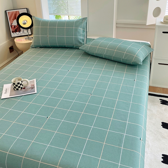 91家纺网 家纺一手货源 找家纺 爱彼家纺 2025新款锦柔老粗布席子凉席床单 绿条格