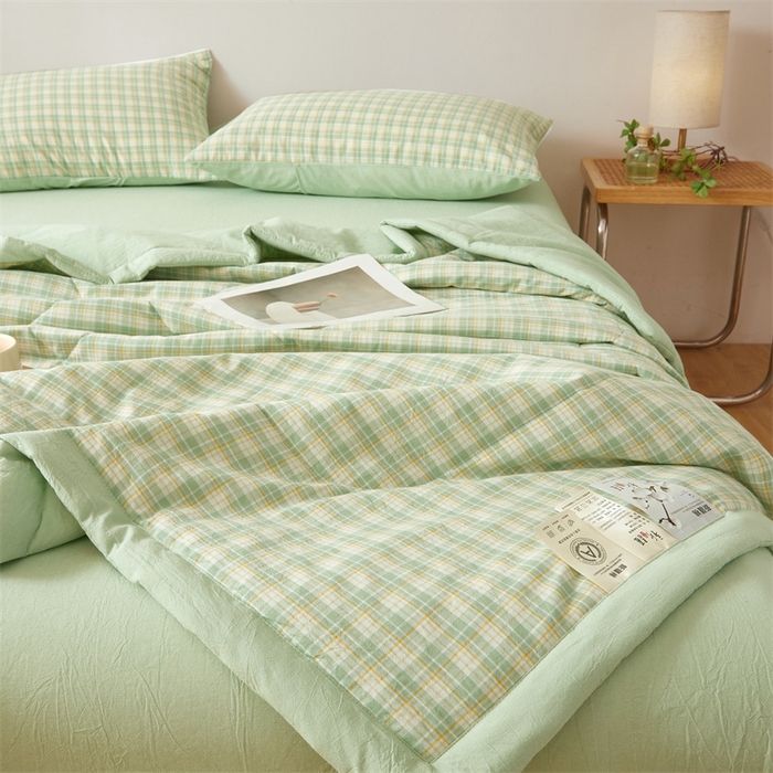 91家纺网 家纺一手货源 找家纺 2025新款A类里外全棉夏凉被100%新疆棉纯棉全棉填充无印格子款空调被原棉夏被 里外全棉-彩绿格