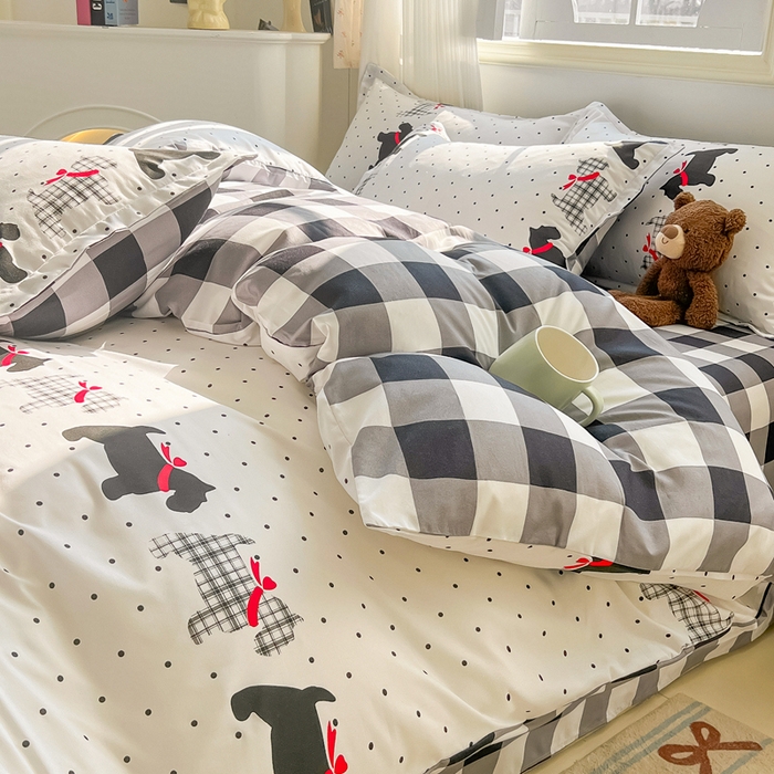 91家纺网 家纺一手货源 找家纺 悦织湾家纺 2025新款亲肤芦荟棉四件套轻奢印花磨毛床上用品亲肤棉四件套 格子汪