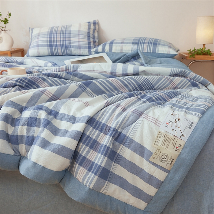 91家纺网 家纺一手货源 找家纺 （总）2025新款A类里外全棉夏凉被100%新疆棉纯棉全棉填充无印格子款空调被原棉夏被