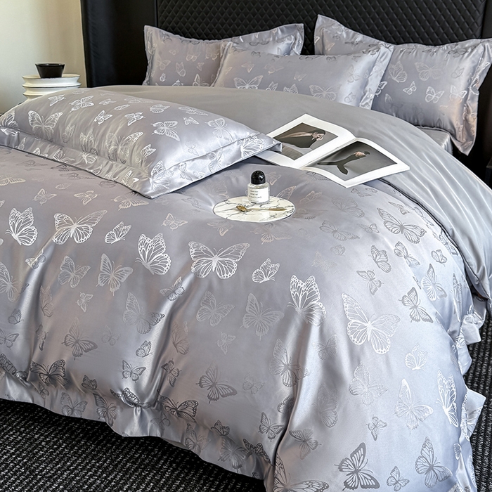 91家纺网 家纺一手货源 找家纺 狂想家 2025新款高奢提花水洗天丝系列四件套 蝶之恋高级灰