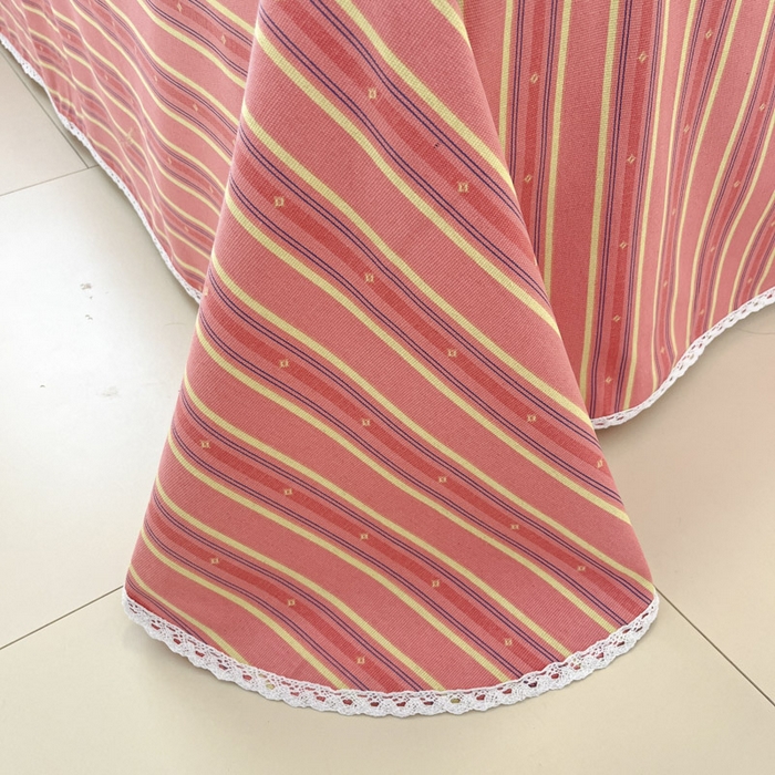 91家纺网 家纺一手货源 找家纺 新印象  2025新款花边老粗布床单款床笠款三件套细条纹-红