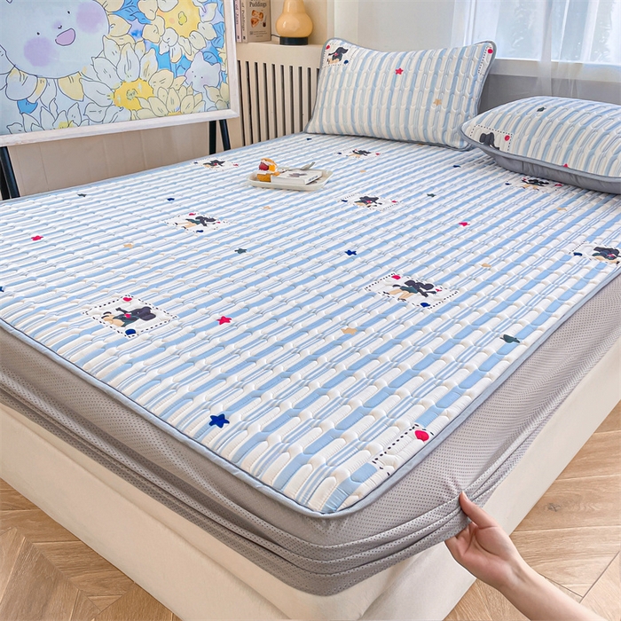 91家纺网 家纺一手货源 找家纺 布卢姆床垫 2025新款5mmA类乳胶凉席床笠套件夏被组合 条纹象