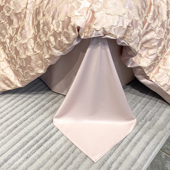 91家纺网 家纺一手货源 找家纺 子曰 2025新款金丝提花浮雕刺绣水洗真丝四件套 花开朵朵-粉