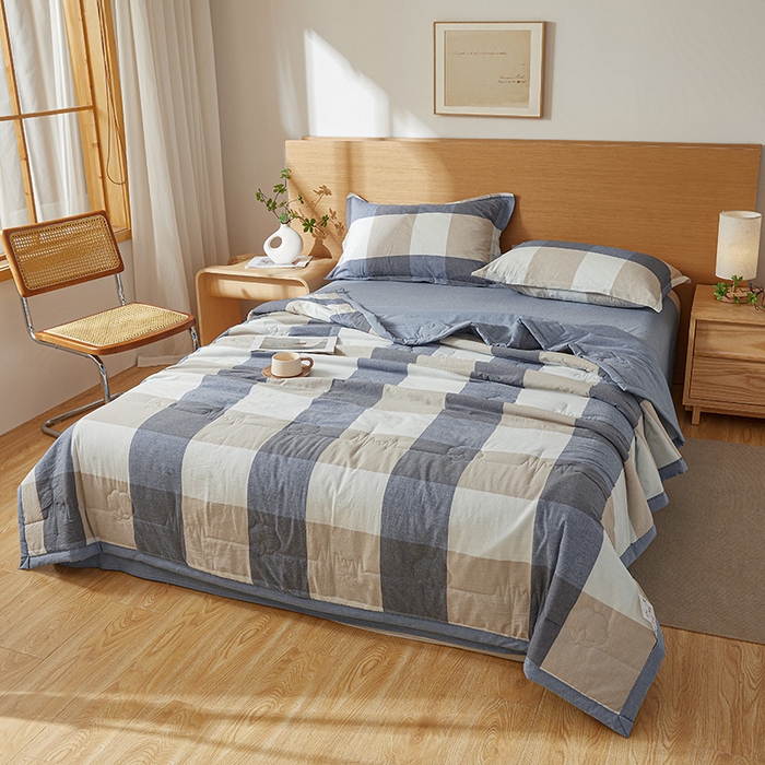 91家纺网 家纺一手货源 找家纺 西域种棉人·千百笠 2025新款A类100%新疆棉花夏凉被纯棉全棉填充原棉空调被手工宽边水洗棉夏被 烟灰大格