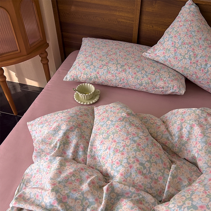 91家纺网 家纺一手货源 找家纺 优品阁  2025新款A类全棉有氧双层纱四件套 庭花香