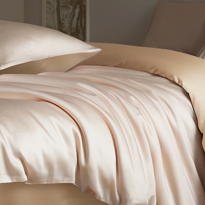 91家纺网 家纺一手货源 找家纺 云栖家居 202560支兰精天丝纯拼色四件套 香槟咖