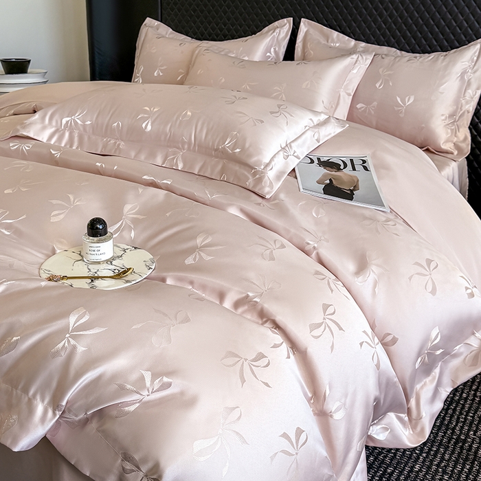 91家纺网 家纺一手货源 找家纺 狂想家 2025新款高奢提花水洗天丝系列四件套 情结轻奢粉