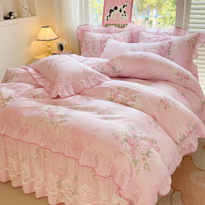 91家纺网 家纺一手货源 找家纺 宜凡家纺 2025新款全棉蕾丝花边床裙三件套 弥花集