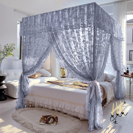 91家纺网 家纺一手货源 找家纺 夏彩 2025新款豪华宫廷蕾丝睡帐-88599 88599-蓝灰色