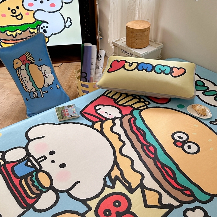 91家纺网 家纺一手货源 找家纺 美乐迪家纺 2025新款碳光凉感冰丝席 汉堡小狗