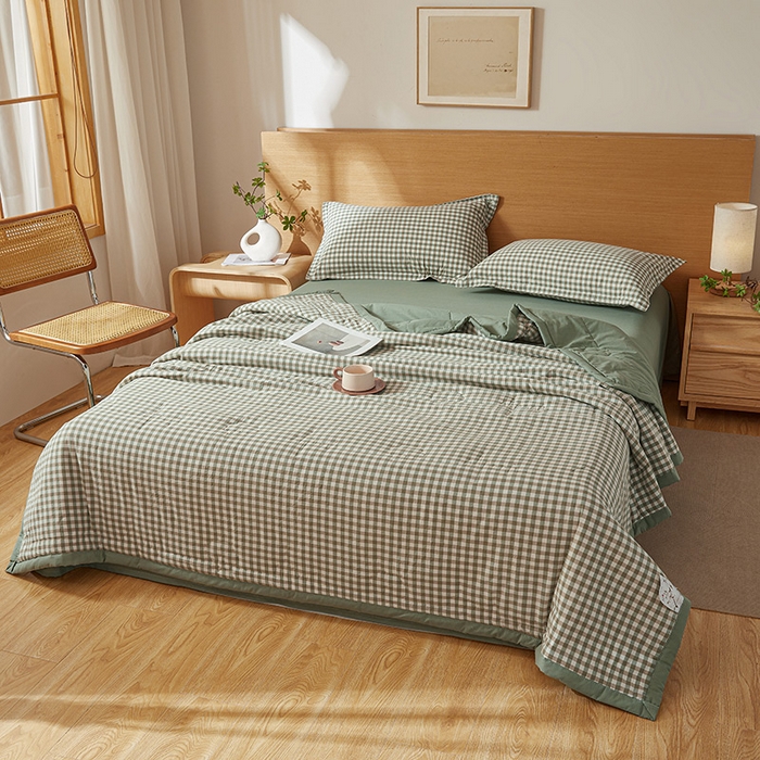 91家纺网 家纺一手货源 找家纺 西域种棉人·千百笠 2025新款A类100%新疆棉花夏凉被纯棉全棉填充原棉空调被手工宽边水洗棉夏被 绿小格