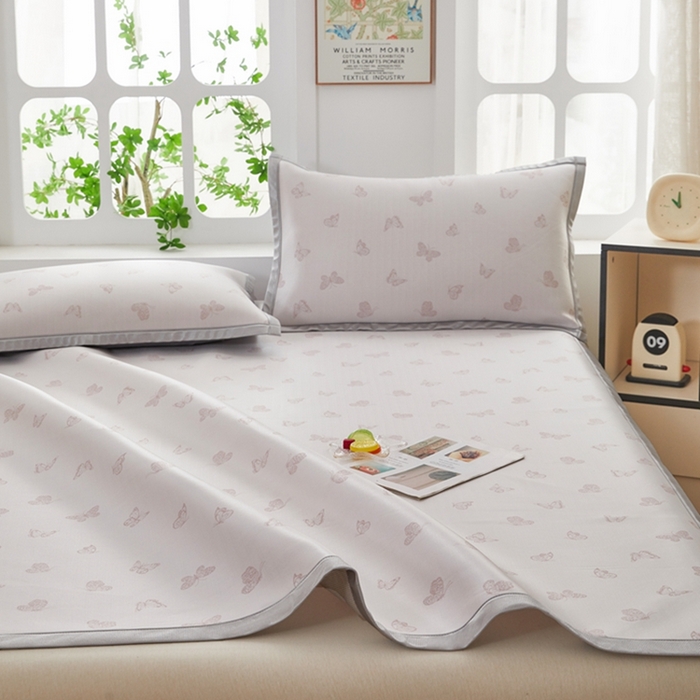 91家纺网 家纺一手货源 找家纺 曲宿家纺 2025新款高分子色织提花软凉席系列 蝴蝶-粉