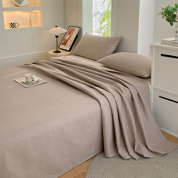 91家纺网 家纺一手货源 找家纺 爱彼家纺 2025新款锦柔老粗布席子凉席床单 卡其