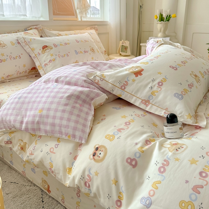 91家纺网 家纺一手货源 找家纺 红粉佳人家纺 2025春夏新款A类全棉纯棉12868纯棉单被套 奶乎狗狗