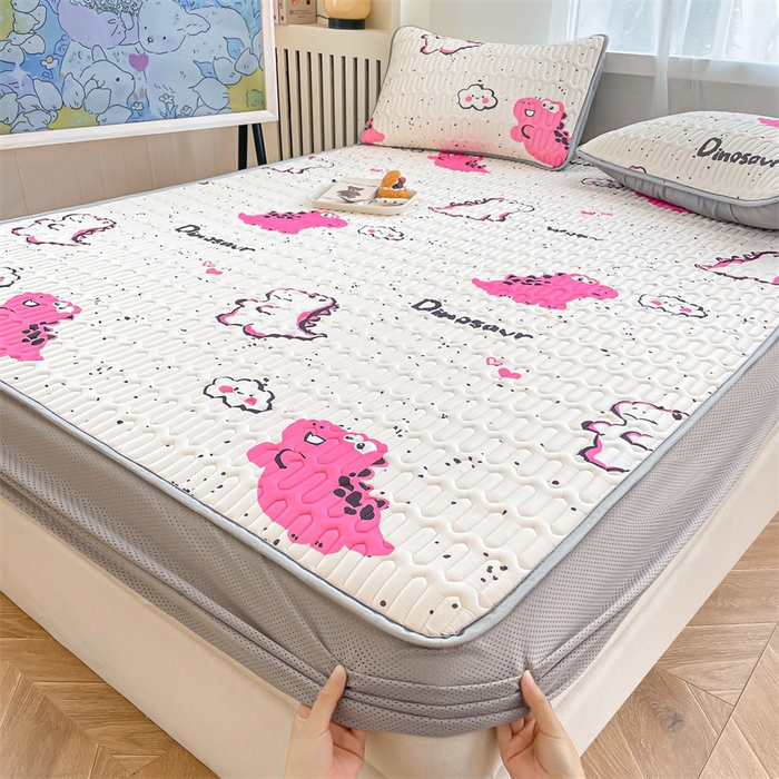 91家纺网 家纺一手货源 找家纺 布卢姆床垫 2025新款5mmA类乳胶凉席床笠套件夏被组合 小恐龙