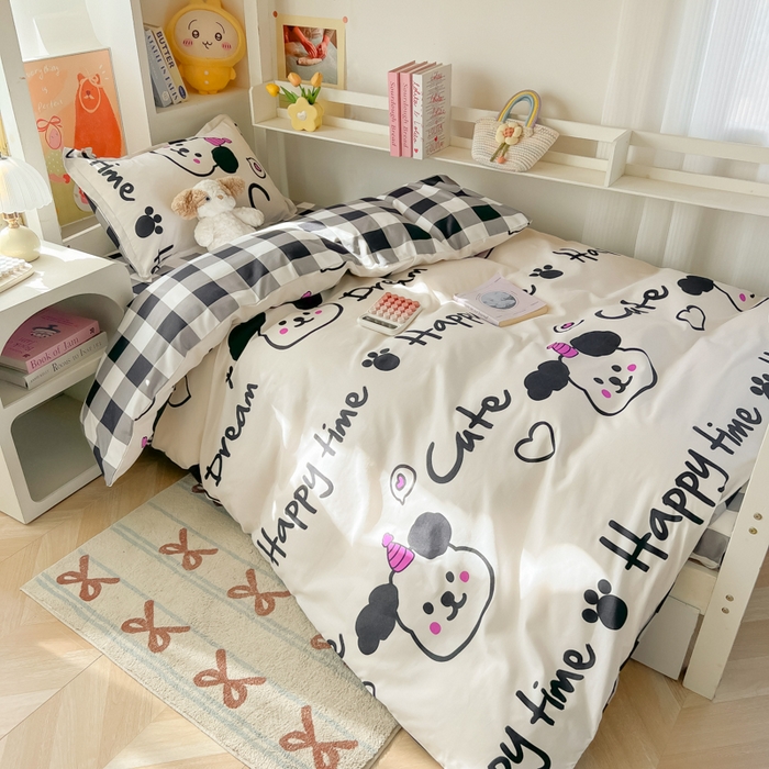 91家纺网 家纺一手货源 找家纺 悦织湾家纺 2025新款印花学生宿舍亲肤芦荟棉三件套单双人四件套轻奢印花磨毛床上用品 可爱多