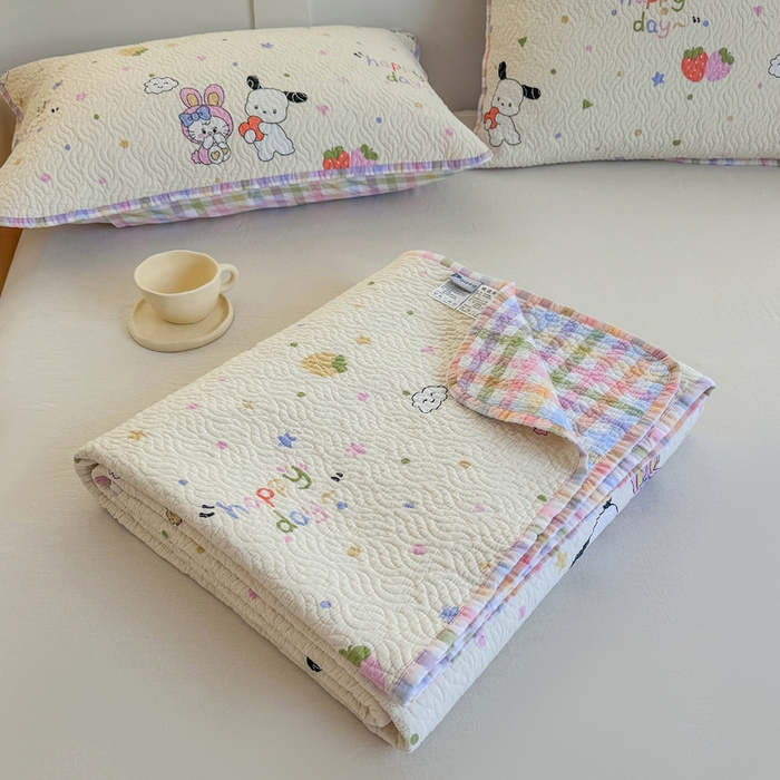 91家纺网 家纺一手货源 找家纺 宜梦家居【需要买家秀请联系老板】 2025新款双面纯棉夹层新疆棉花高温砂洗全棉床盖 甜蜜小兔