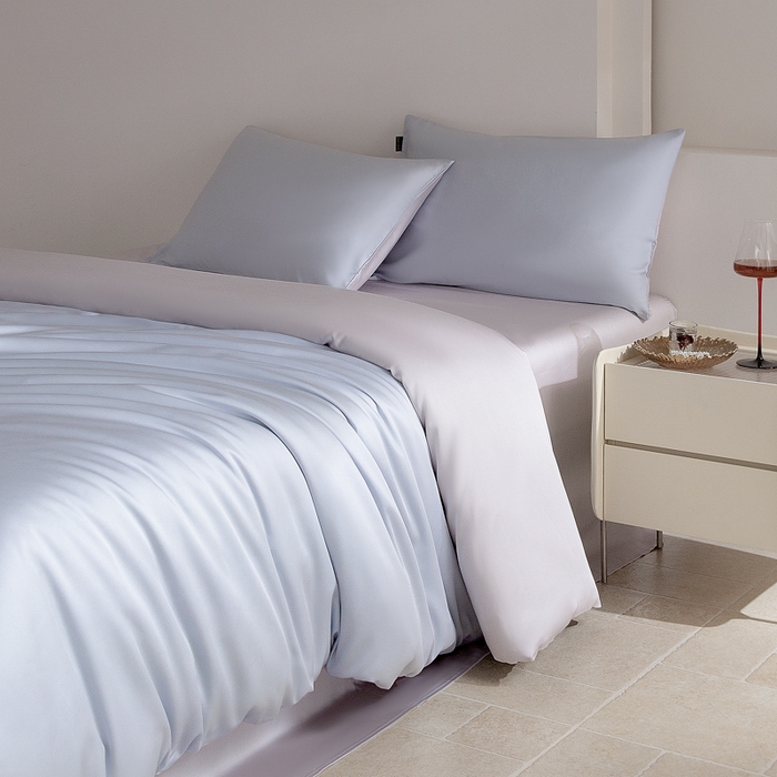 91家纺网 家纺一手货源 找家纺 云栖家居 202560支兰精天丝纯拼色四件套 海蓝银灰