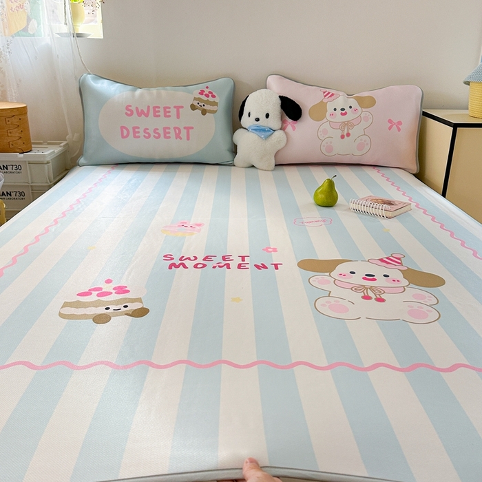 91家纺网 家纺一手货源 找家纺 美乐迪家纺 2025新款碳光凉感冰丝席 蛋糕大耳狗