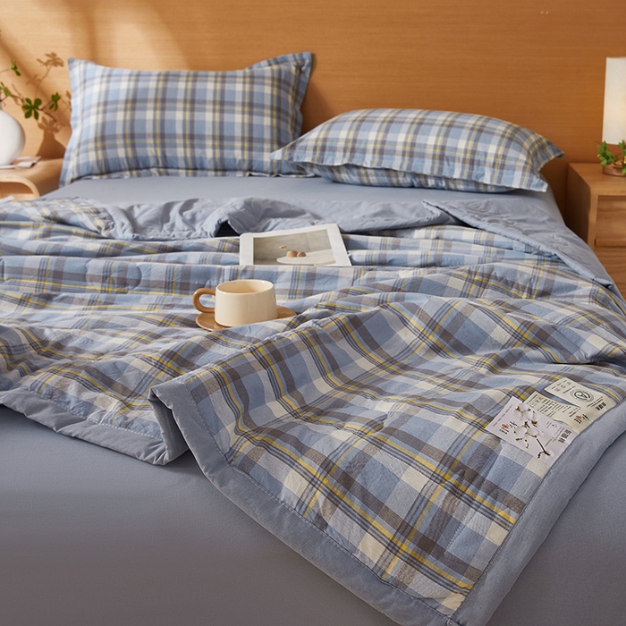 91家纺网 家纺一手货源 找家纺 西域种棉人·千百笠 2025新款A类100%新疆棉花夏凉被纯棉全棉填充原棉空调被手工宽边水洗棉夏被 雅致-蓝格