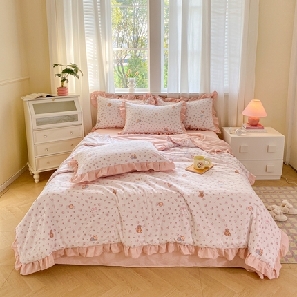 91家纺网 家纺一手货源 找家纺 欧尚 2025新款ins风夏被四件套 花语熊