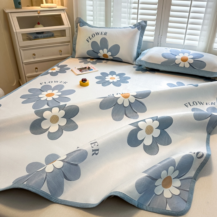 91家纺网 家纺一手货源 找家纺 花言狐语 2025新款真冰藤印花床笠款凉席 花语