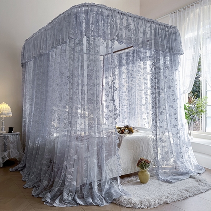 91家纺网 家纺一手货源 找家纺 （总）夏彩 2025新款双轨铁接口带皮条铝合金蕾丝轨道蚊帐-88537