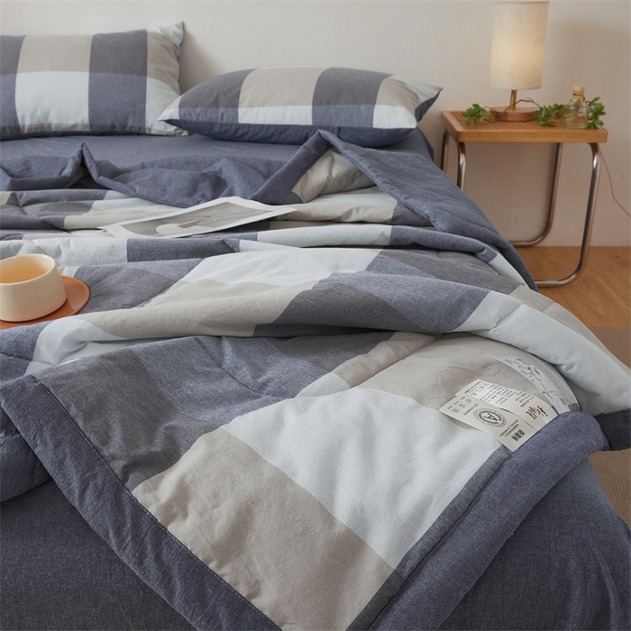 91家纺网 家纺一手货源 找家纺 2025新款A类里外全棉夏凉被100%新疆棉纯棉全棉填充无印格子款空调被原棉夏被 里外全棉-蓝大格