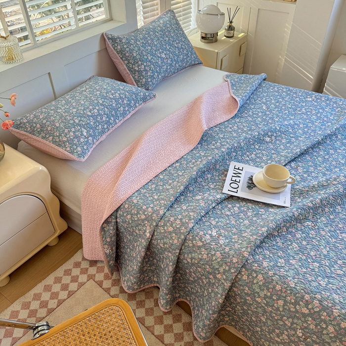 91家纺网 家纺一手货源 找家纺 宜梦家居【需要买家秀请联系老板】 2025新款双面纯棉夹层新疆棉花高温砂洗全棉床盖 银杉之梦