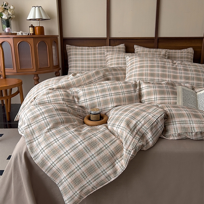 91家纺网 家纺一手货源 找家纺 优品阁  2025新款A类全棉有氧双层纱四件套 布里奥