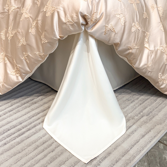 91家纺网 家纺一手货源 找家纺 子曰 2025新款金丝提花浮雕刺绣水洗真丝四件套 醉蝴蝶-米白