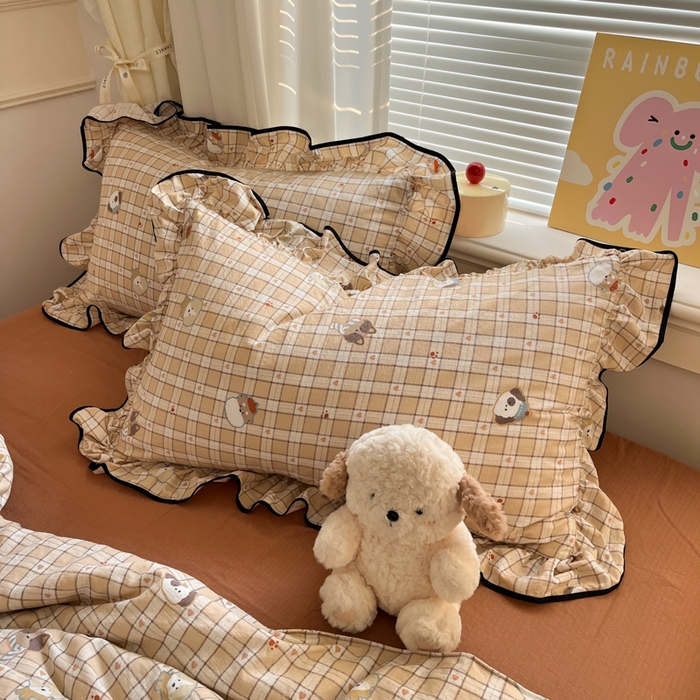 91家纺网 家纺一手货源 找家纺 欧尚 2025新款细黑边夏被床单床盖三件套 呆萌狗