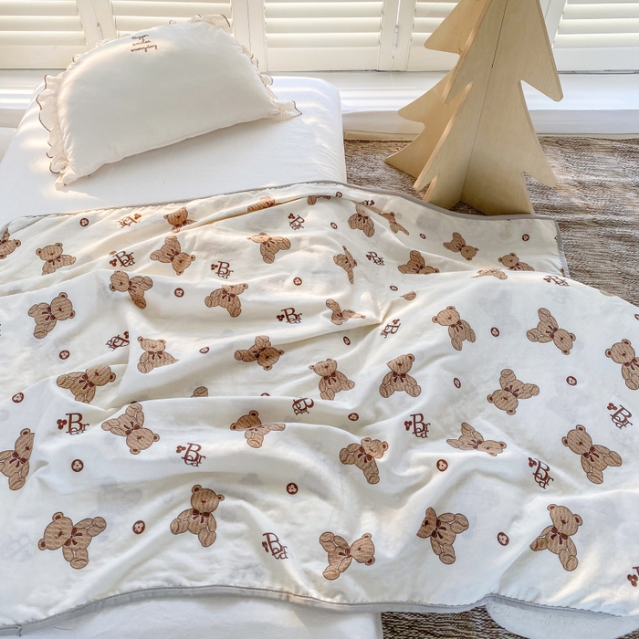 91家纺网 家纺一手货源 找家纺 潮邦 2025新款全棉双层纱多功能盖毯 棕熊