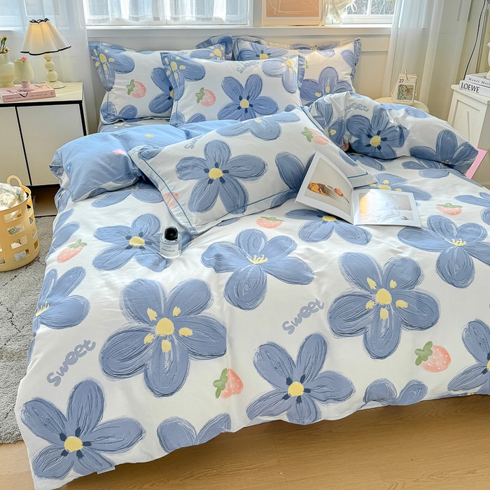 91家纺网 家纺一手货源 找家纺 红粉佳人家纺 2025春夏新款A类全棉纯棉12868纯棉单被套 蓝色甜心