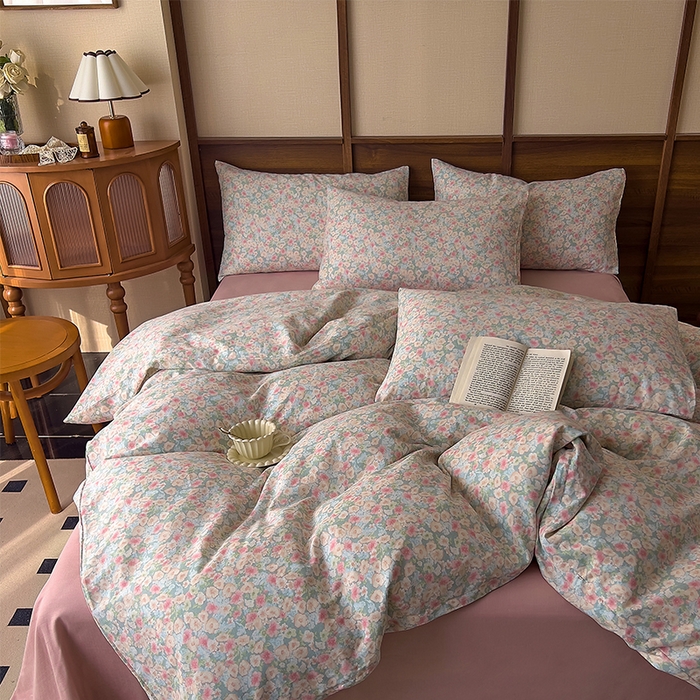 91家纺网 家纺一手货源 找家纺 优品阁  2025新款A类全棉有氧双层纱四件套 庭花香