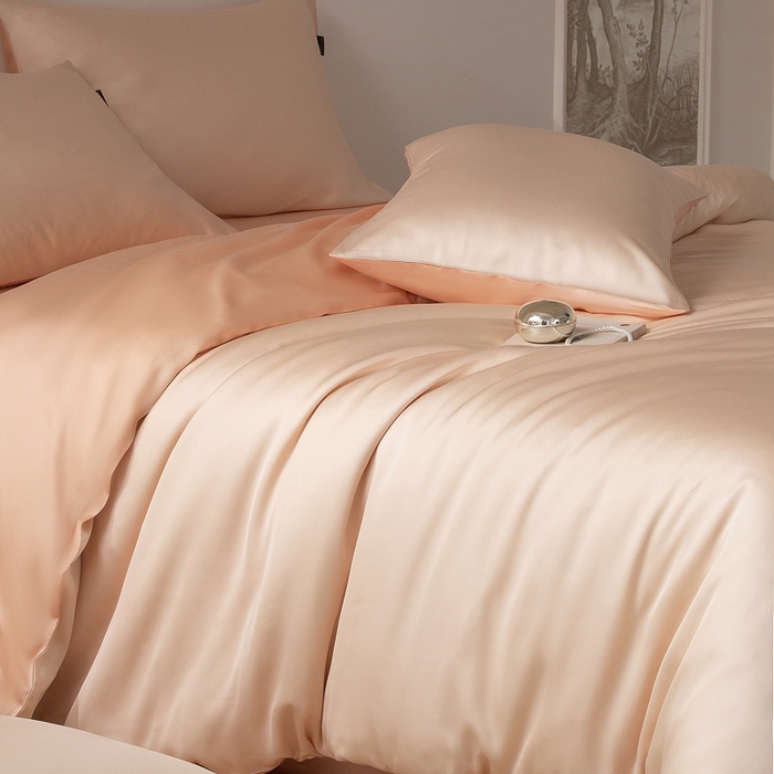 91家纺网 家纺一手货源 找家纺 云栖家居 202560支兰精天丝纯拼色四件套 芝芝白桃