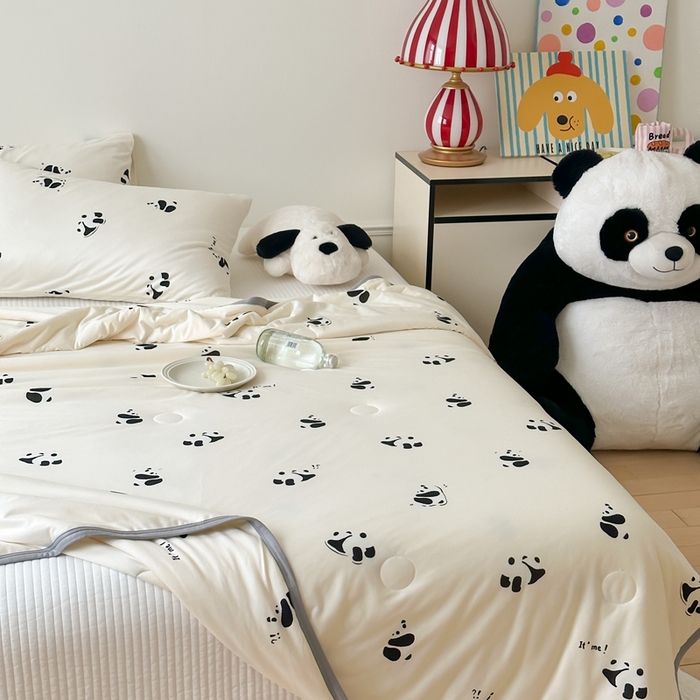 91家纺网 家纺一手货源 找家纺 觅糖家纺 2025新款软糯针织云柔大豆夏被 奶油熊猫