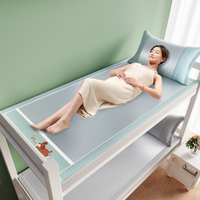 91家纺网 家纺一手货源 找家纺 川悦生活 2025新款纯色凉感冰丝席-小床 帕帕狗仔-蓝灰