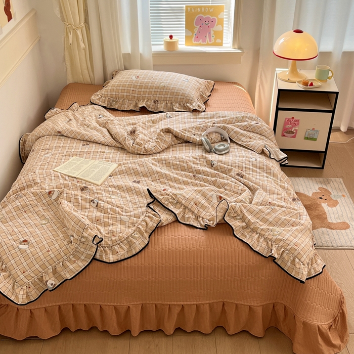 91家纺网 家纺一手货源 找家纺 欧尚 2025新款细黑边夏被床单床盖三件套 呆萌狗