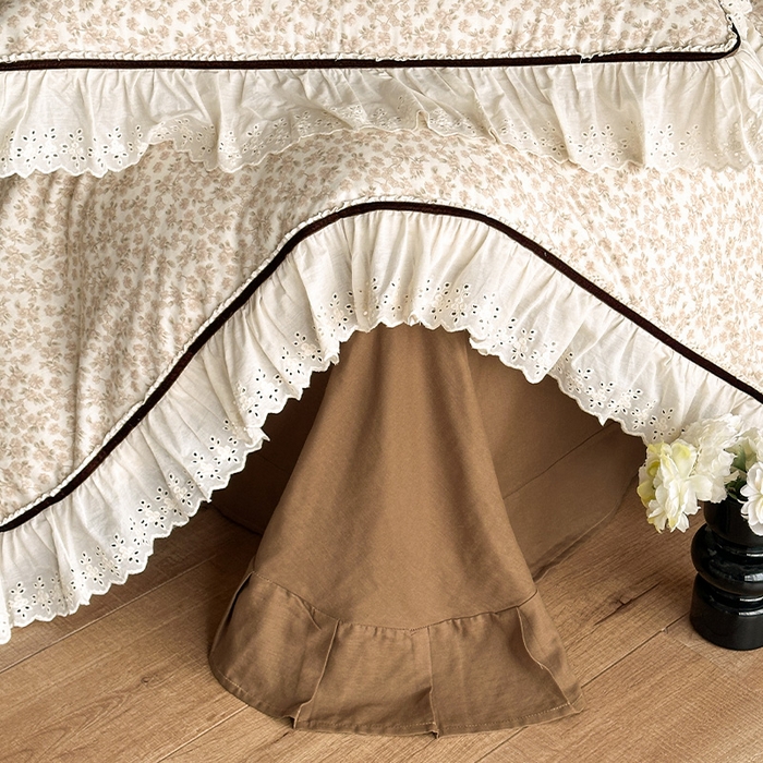 91家纺网 家纺一手货源 找家纺 蓝邻家纺 2025春夏新款全棉纯棉复古双层纱花边织带款四件套 秋之寄语