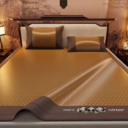 绒艺席业 2025新款艾草藤席冰丝双面席席子凉席 萌萌熊猫-格纹